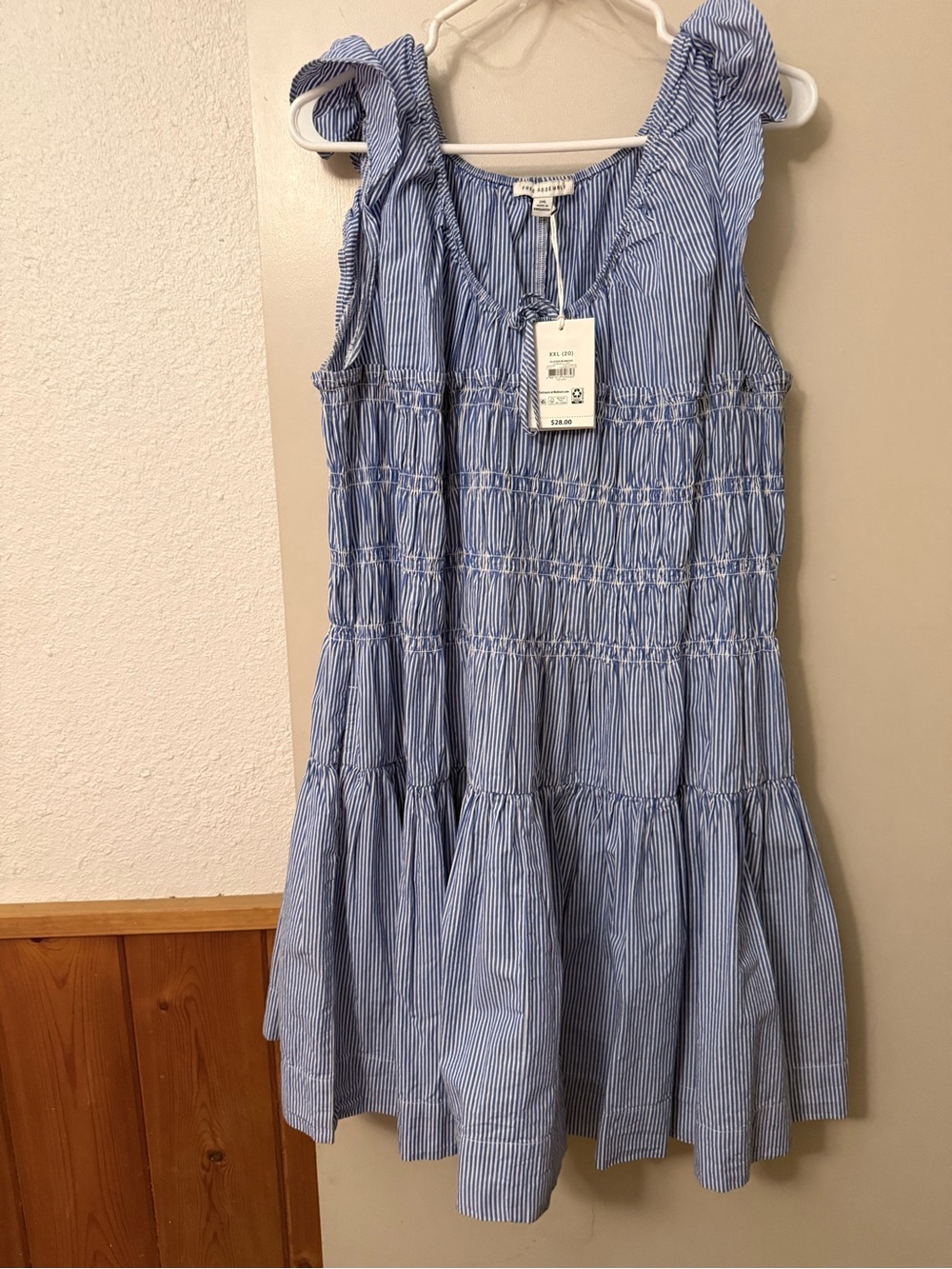 Blue Striped Smocked Tiered Kids Dress